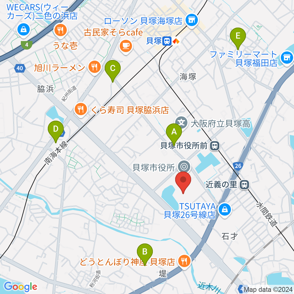 貝塚市民文化会館コスモスシアター周辺のホテル一覧地図