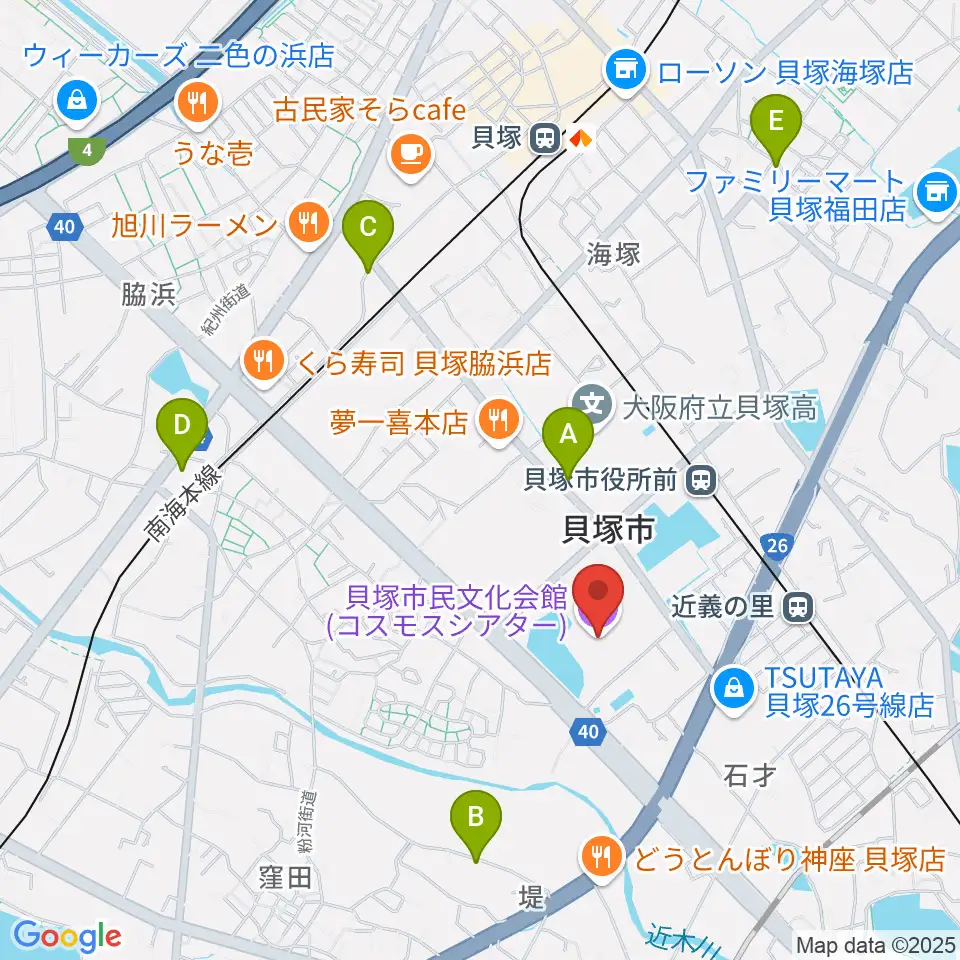 貝塚市民文化会館コスモスシアター周辺のホテル一覧地図