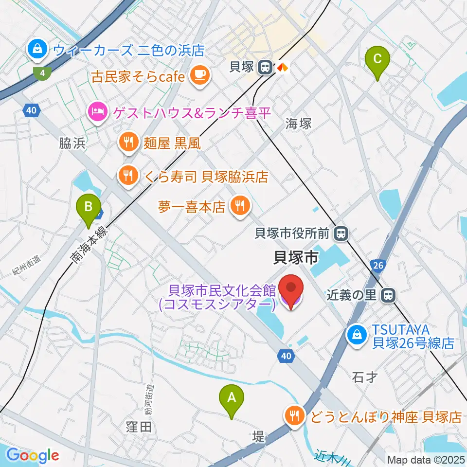 貝塚市民文化会館コスモスシアター周辺のホテル一覧地図