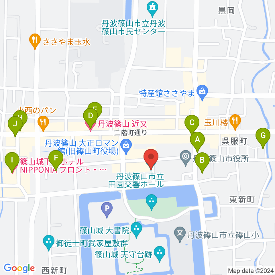 丹波篠山市立田園交響ホール周辺のホテル一覧地図