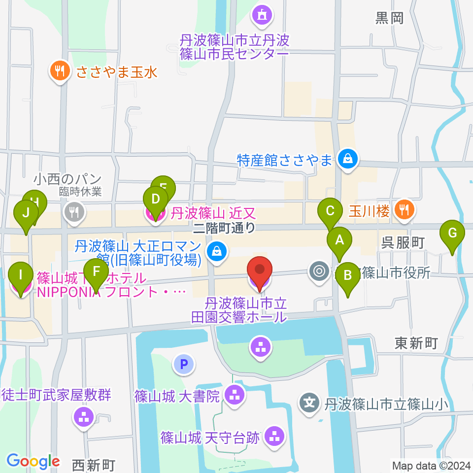 丹波篠山市立田園交響ホール周辺のホテル一覧地図