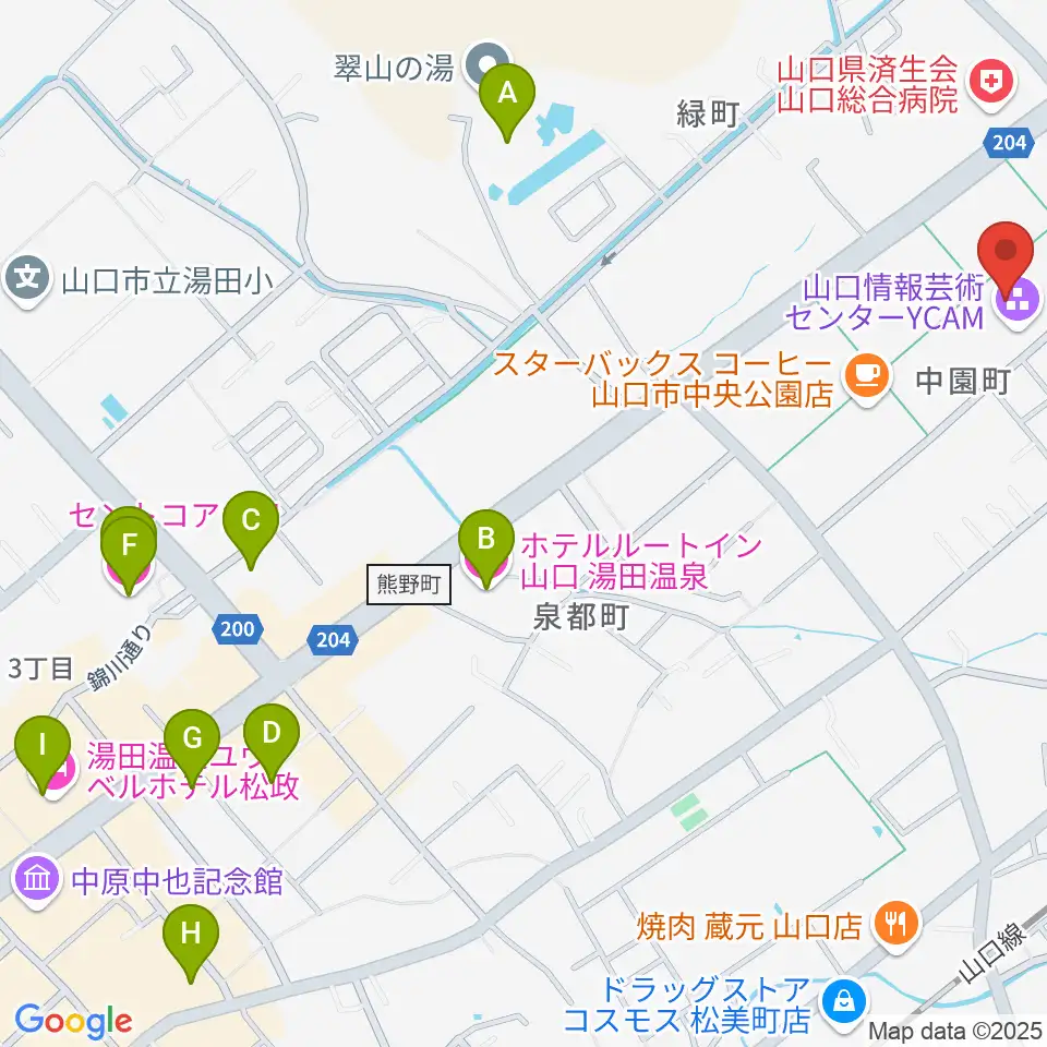 山口情報芸術センターYCAM周辺のホテル一覧地図