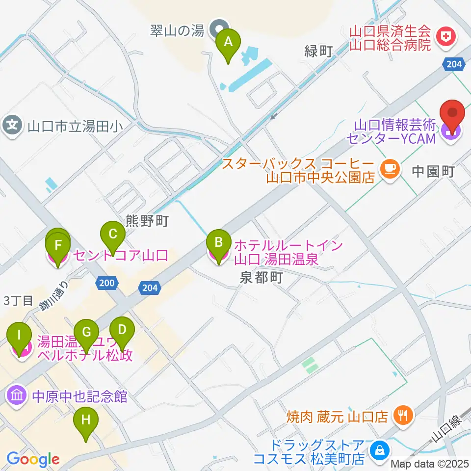 山口情報芸術センターYCAM周辺のホテル一覧地図
