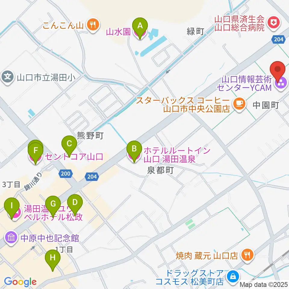 山口情報芸術センターYCAM周辺のホテル一覧地図