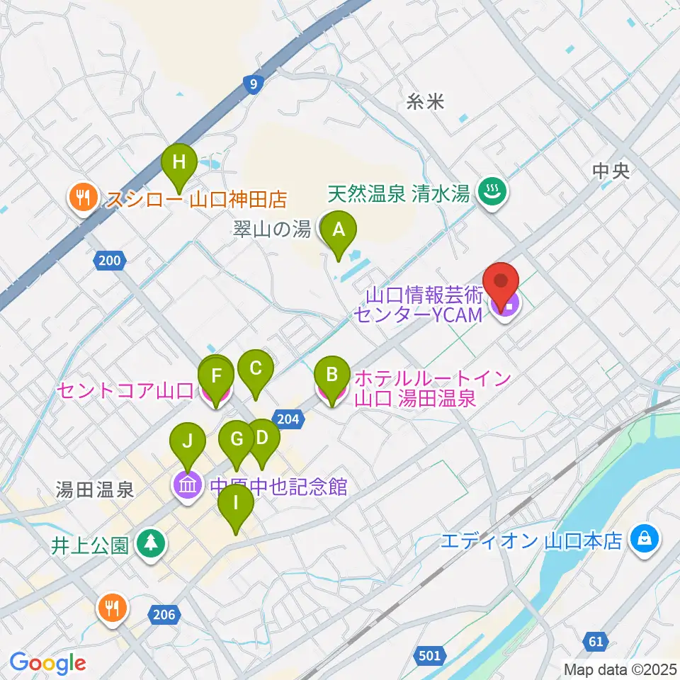 山口情報芸術センターYCAM周辺のホテル一覧地図