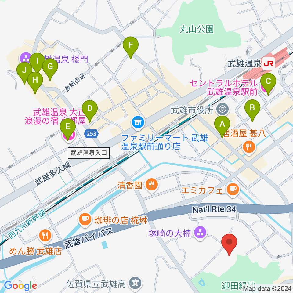 武雄市文化会館周辺のホテル一覧地図