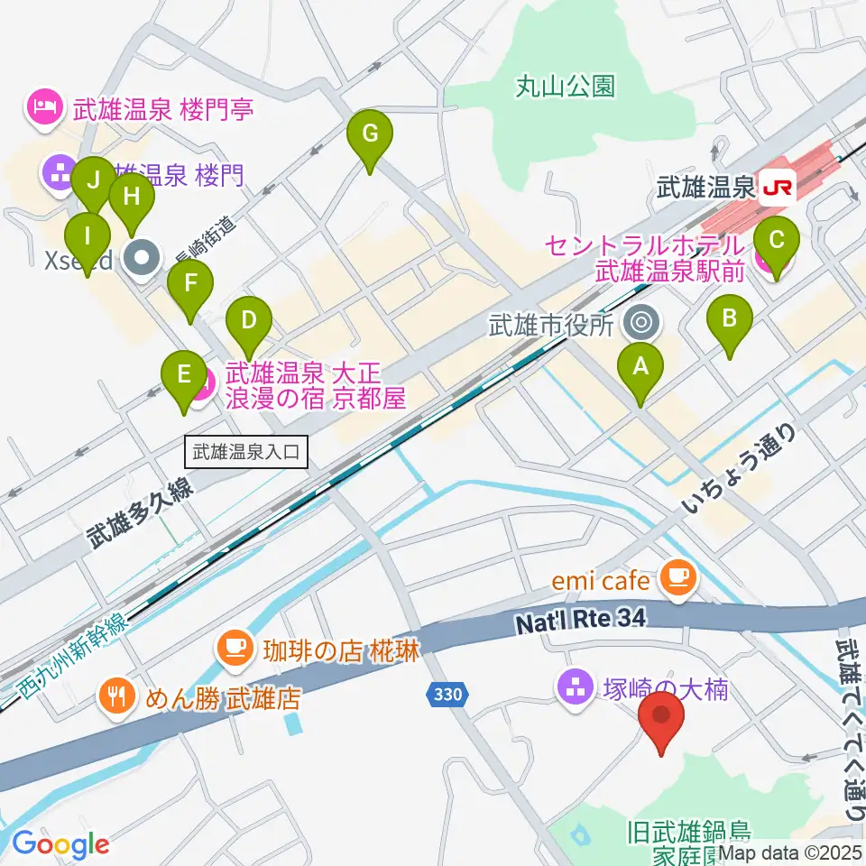 武雄市文化会館周辺のホテル一覧地図
