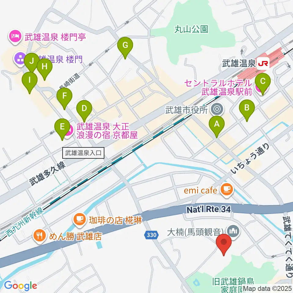 武雄市文化会館周辺のホテル一覧地図