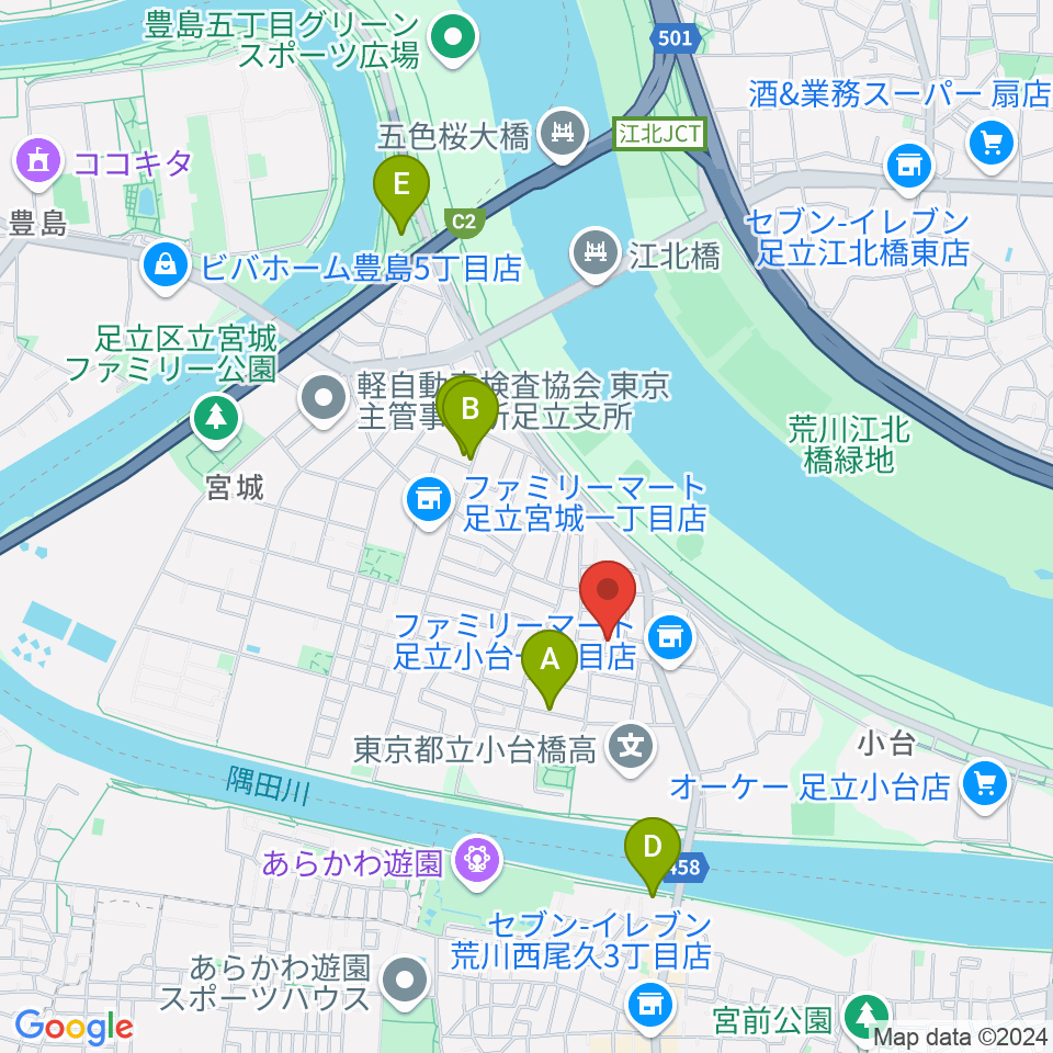 東音楽器足立センター 音楽教室周辺のホテル一覧地図