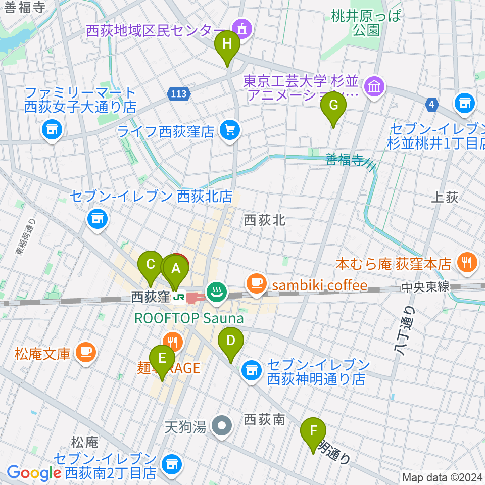 西荻窪ココパーム周辺のホテル一覧地図