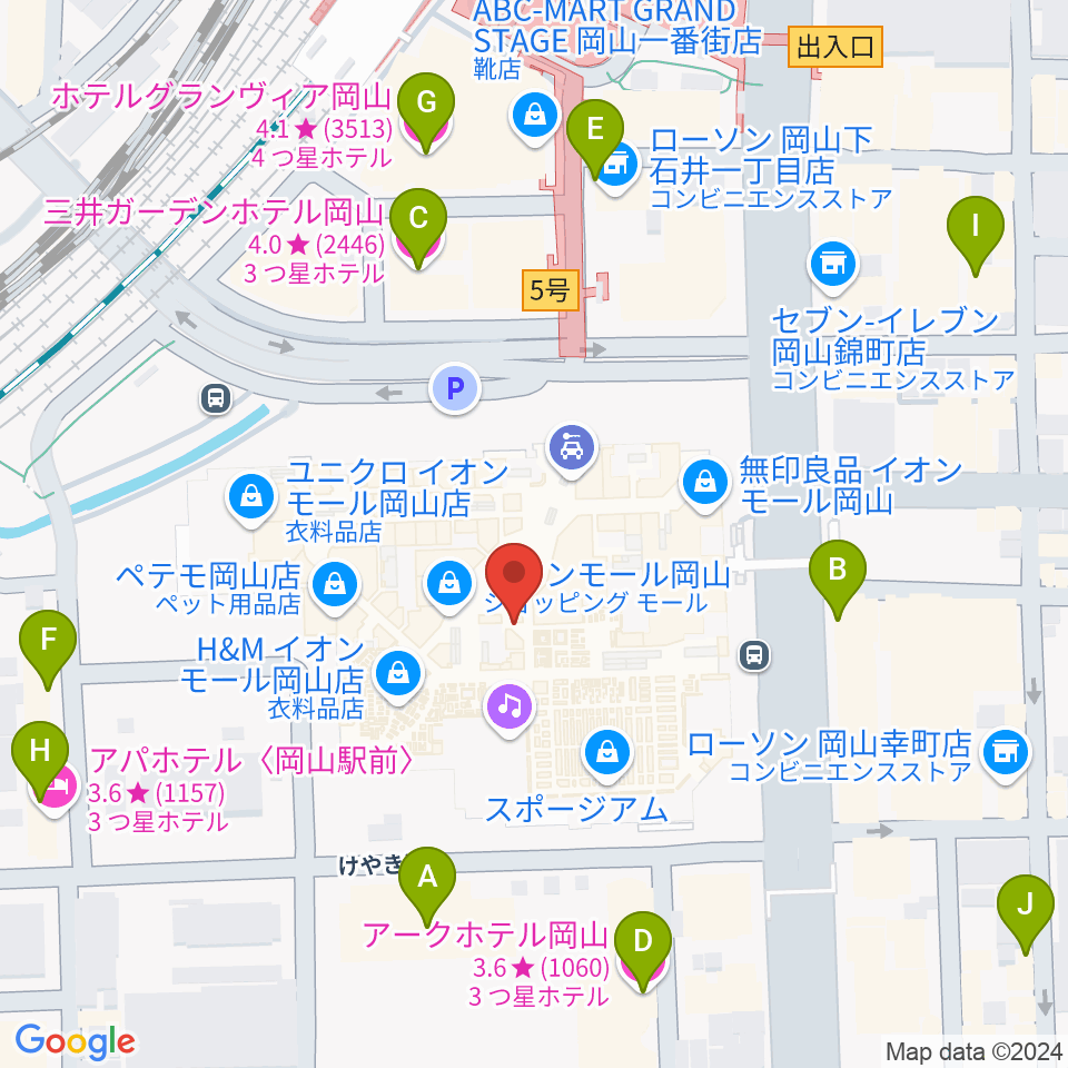 島村楽器 イオンモール岡山店 周辺のホテル一覧地図