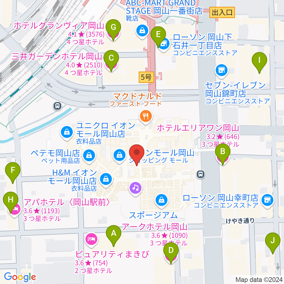 島村楽器 イオンモール岡山店 周辺のホテル一覧地図