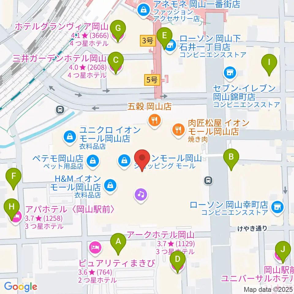 島村楽器 イオンモール岡山店 周辺のホテル一覧地図