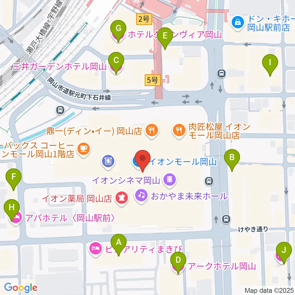 島村楽器 イオンモール岡山店 周辺のホテル一覧地図
