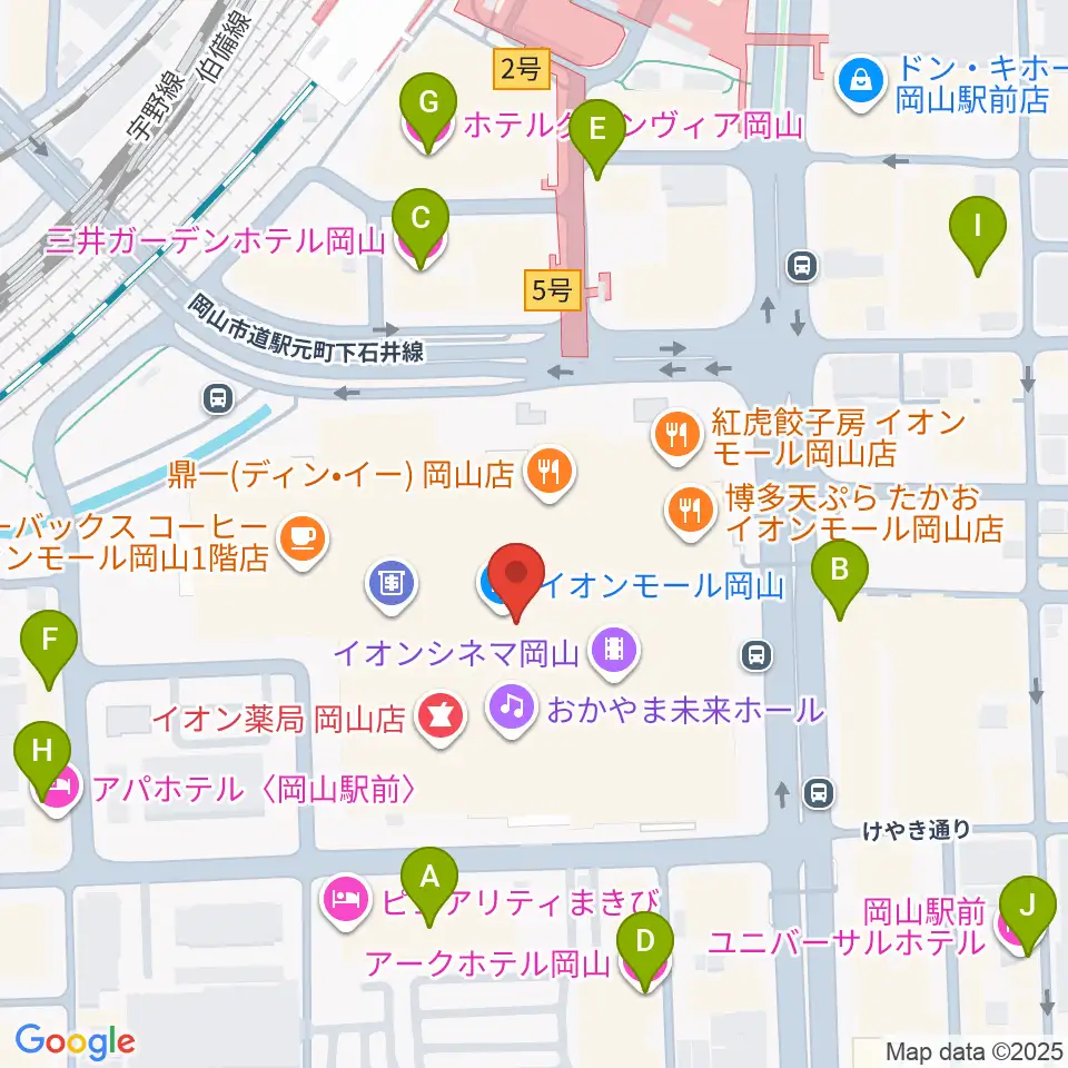 島村楽器 イオンモール岡山店 周辺のホテル一覧地図