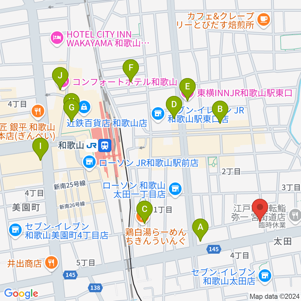 和歌山テイクファイブ周辺のホテル一覧地図