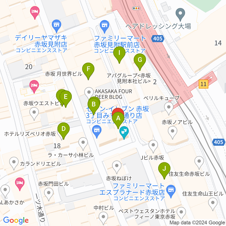 赤坂レッドシアター周辺のホテル一覧地図