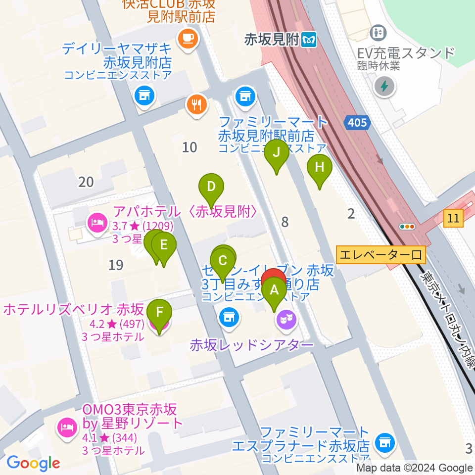 赤坂レッドシアター周辺のホテル一覧地図