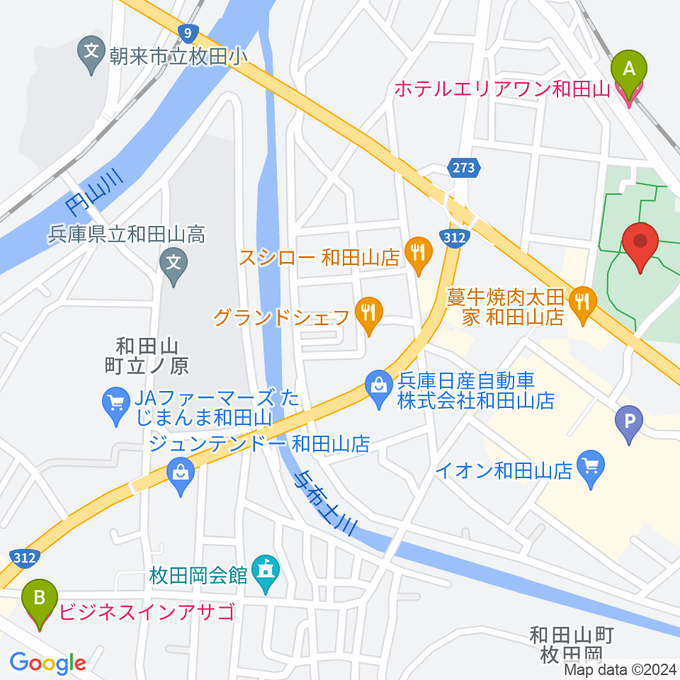 和田山ジュピターホール周辺のホテル一覧地図