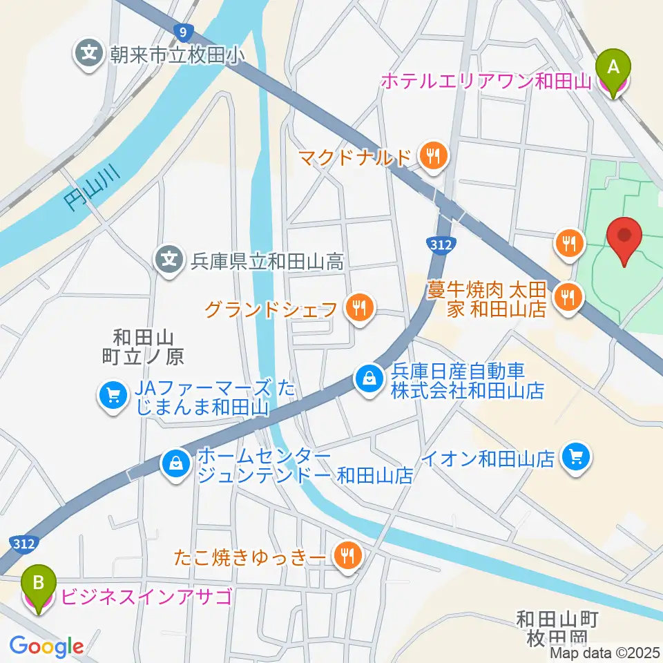 和田山ジュピターホール周辺のホテル一覧地図