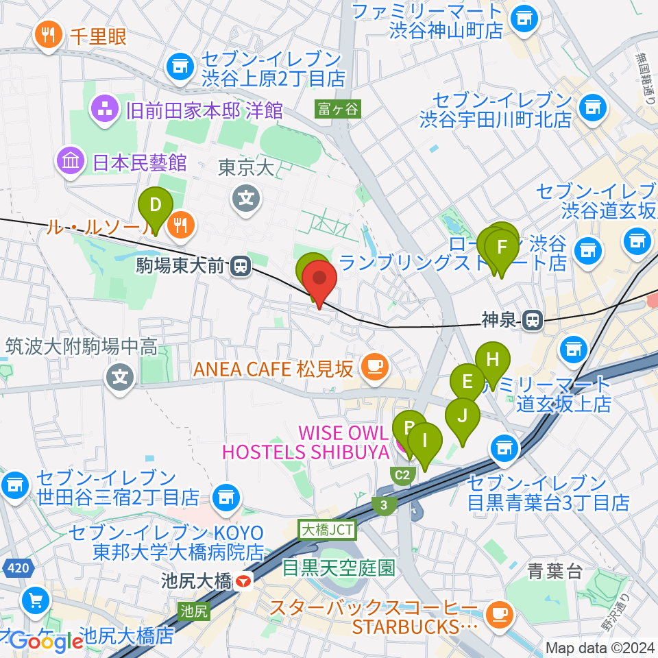 こまばアゴラ劇場周辺のホテル一覧地図