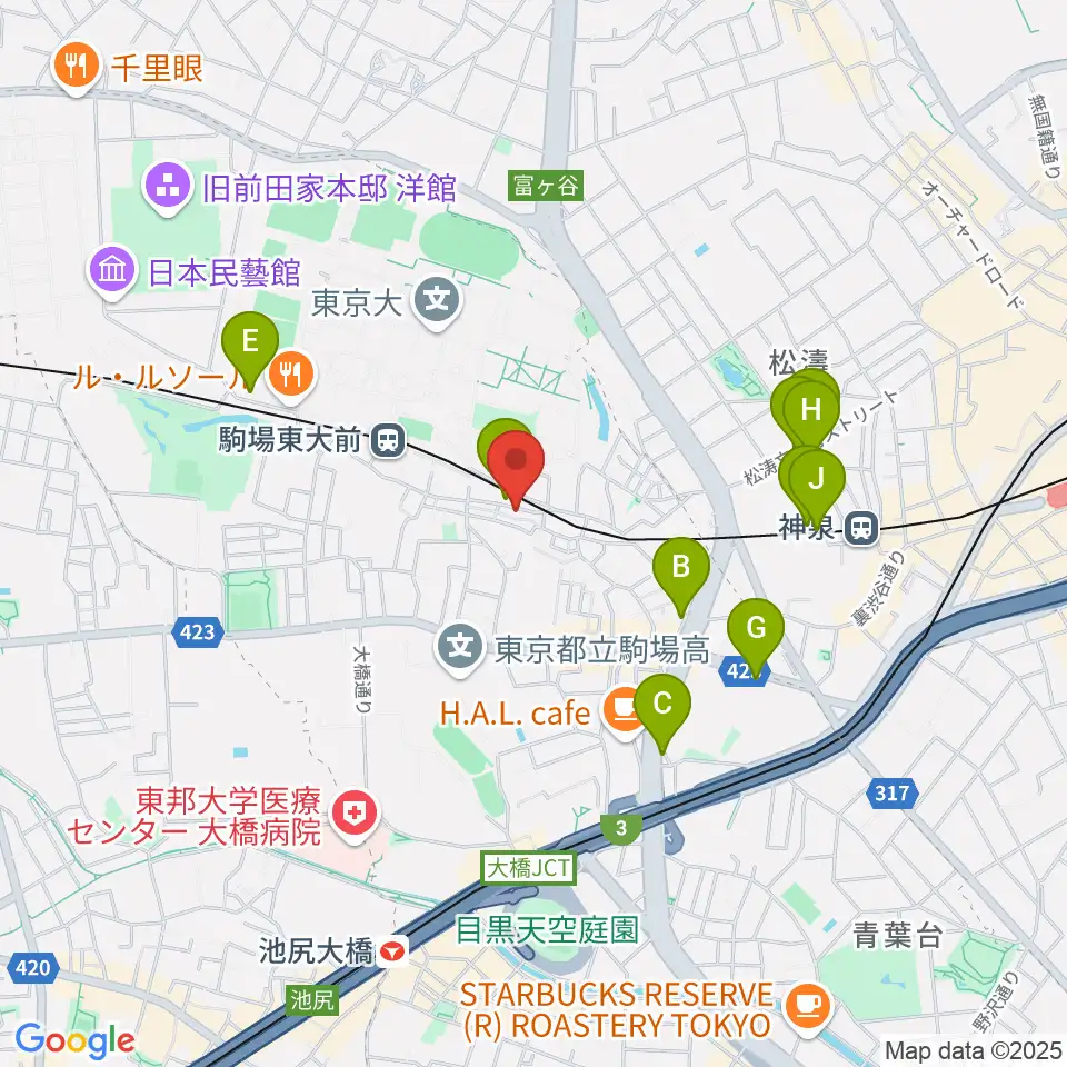 こまばアゴラ劇場周辺のホテル一覧地図