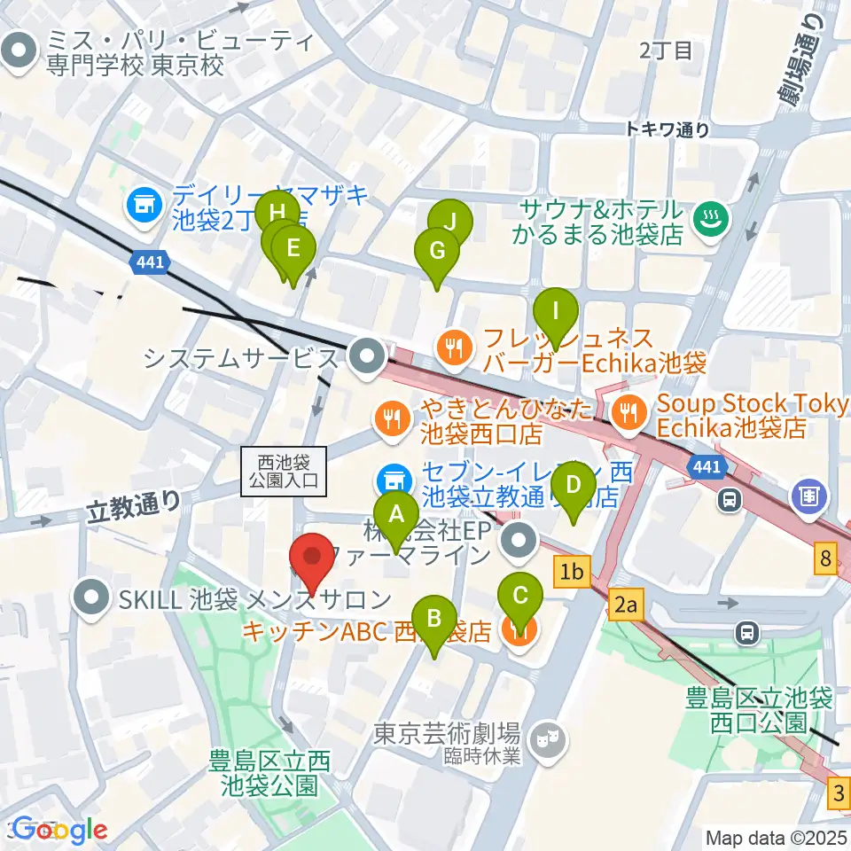 いけぶくろ楽器 池袋西口センター周辺のホテル一覧地図
