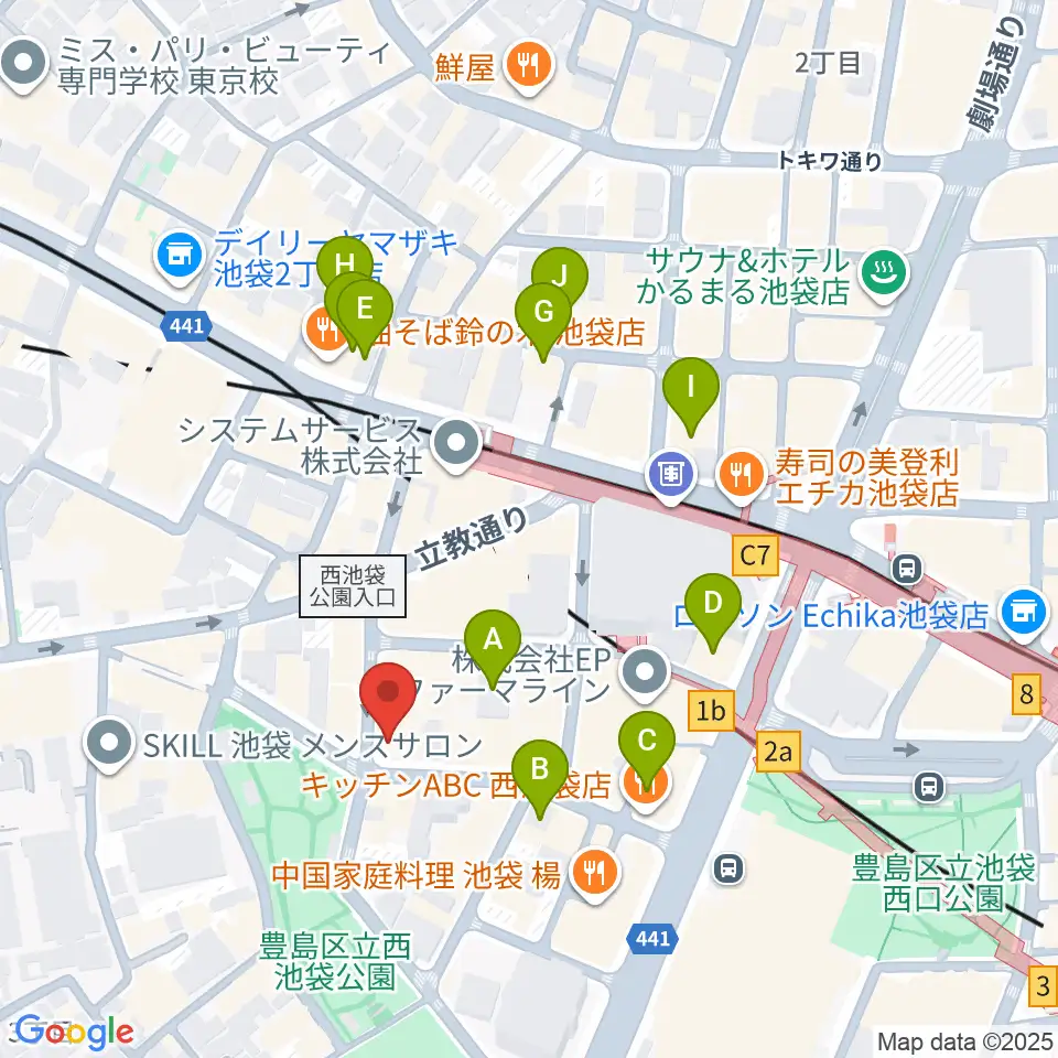 いけぶくろ楽器 池袋西口センター周辺のホテル一覧地図