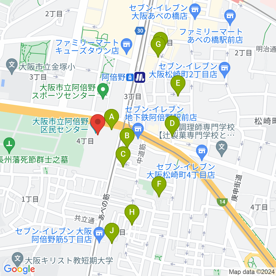 阿倍野区民センター周辺のホテル一覧地図