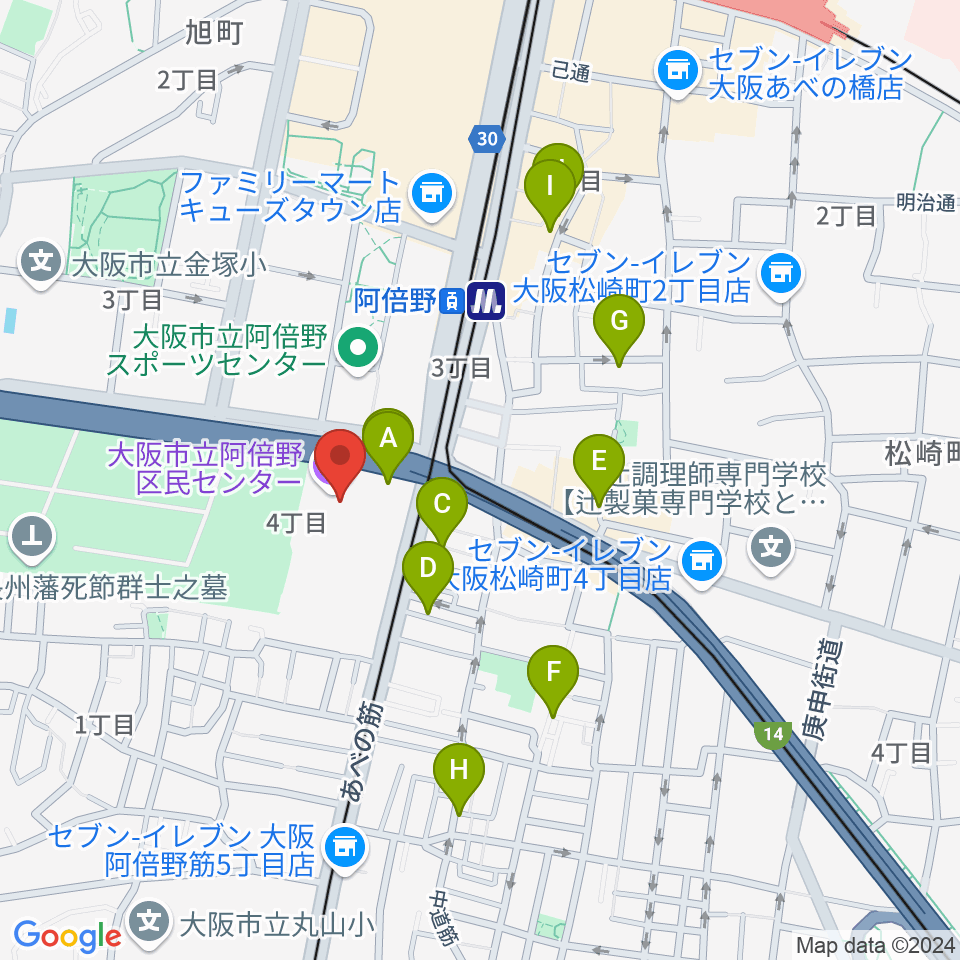 阿倍野区民センター周辺のホテル一覧地図