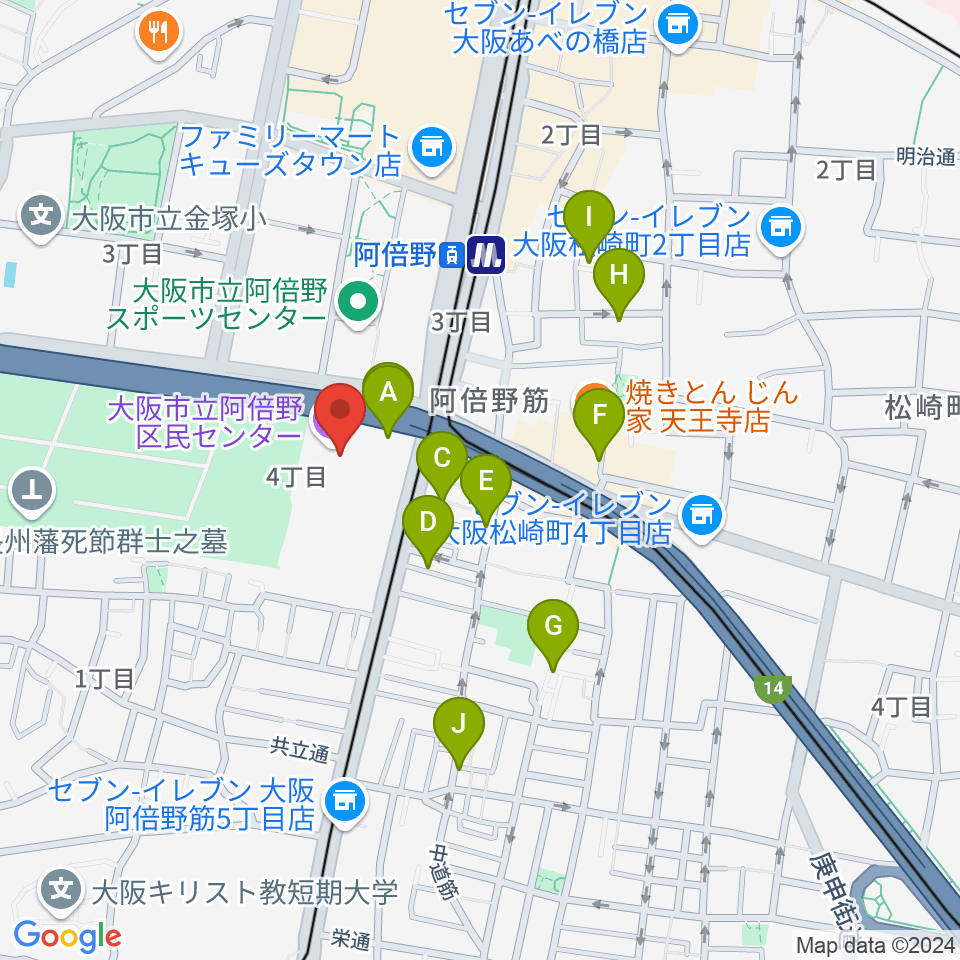 阿倍野区民センター周辺のホテル一覧地図