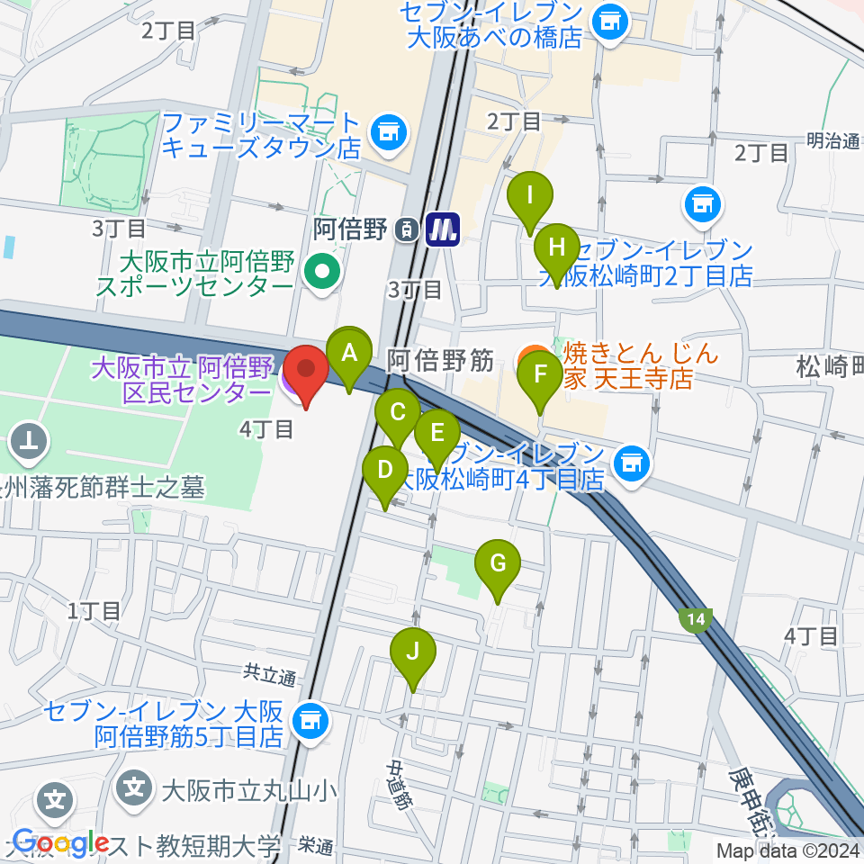 阿倍野区民センター周辺のホテル一覧地図