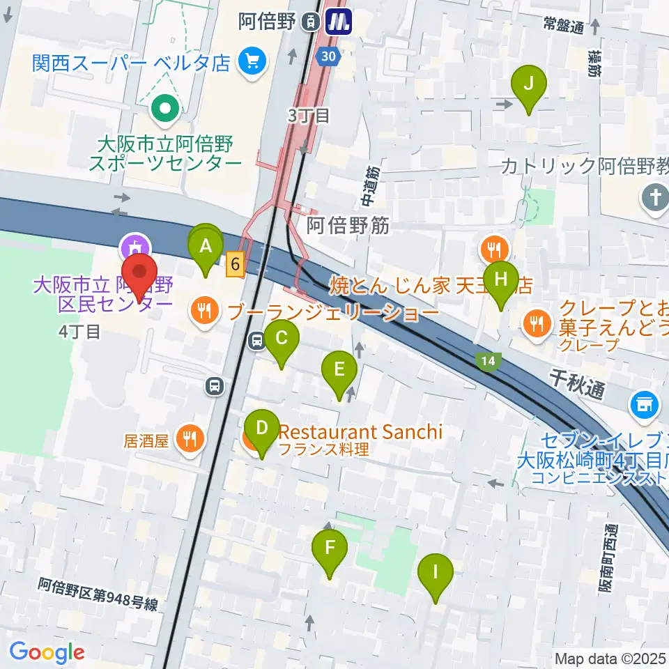 阿倍野区民センター周辺のホテル一覧地図