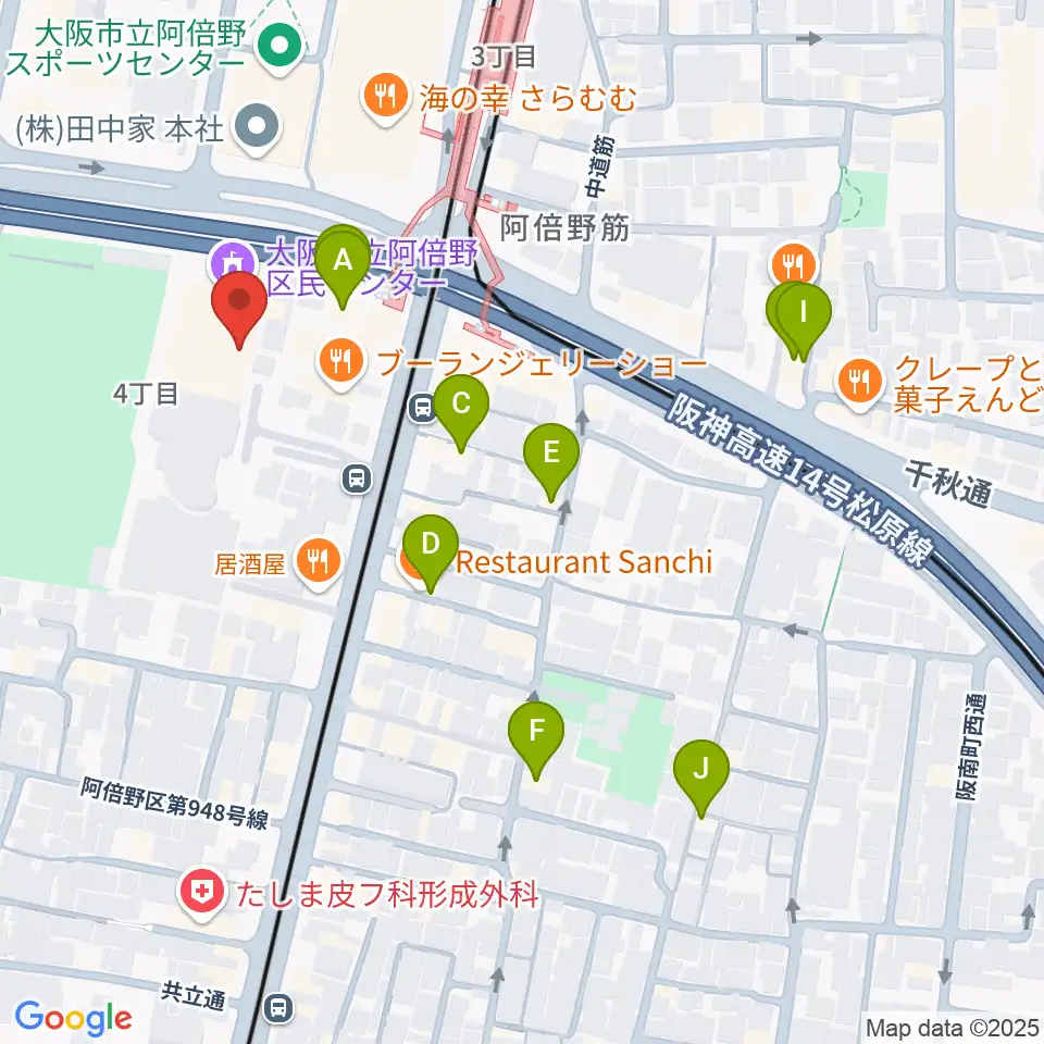 阿倍野区民センター周辺のホテル一覧地図