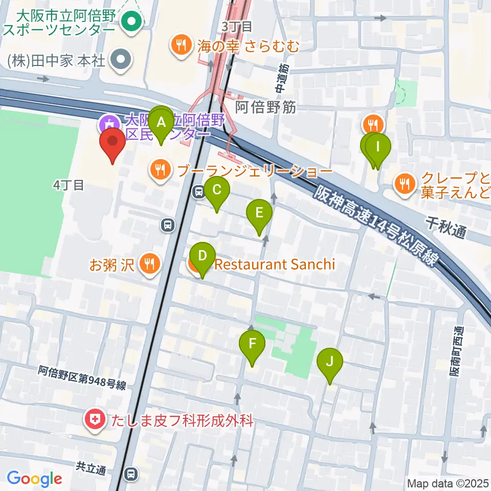 阿倍野区民センター周辺のホテル一覧地図