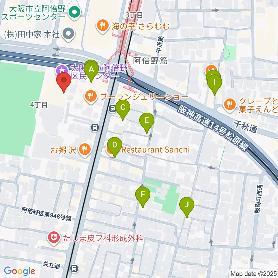 阿倍野区民センター周辺のホテル一覧地図