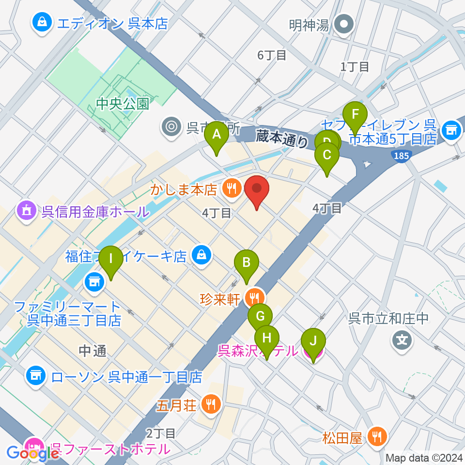 なかやま楽器 呉本店周辺のホテル一覧地図