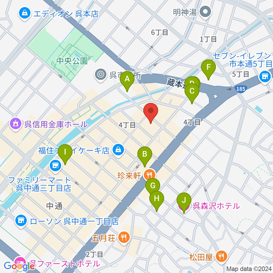 なかやま楽器 呉本店周辺のホテル一覧地図