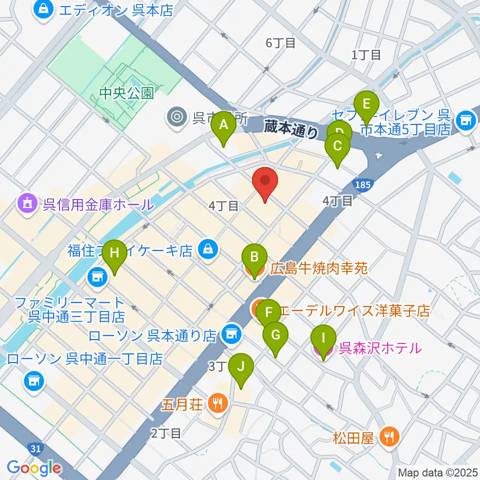 なかやま楽器 呉本店周辺のホテル一覧地図