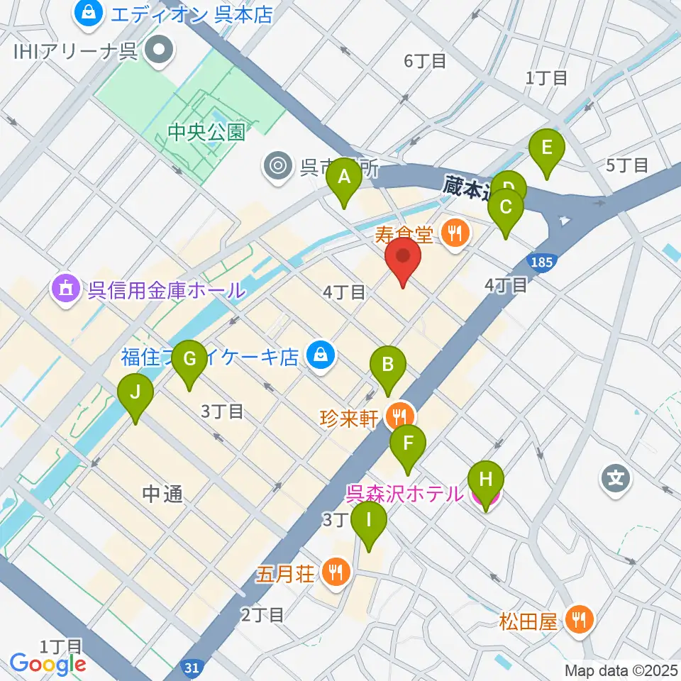 なかやま楽器 呉本店周辺のホテル一覧地図