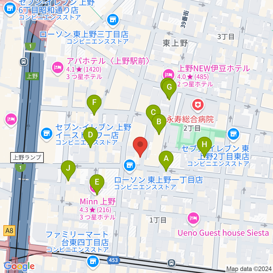 上野小劇場周辺のホテル一覧地図