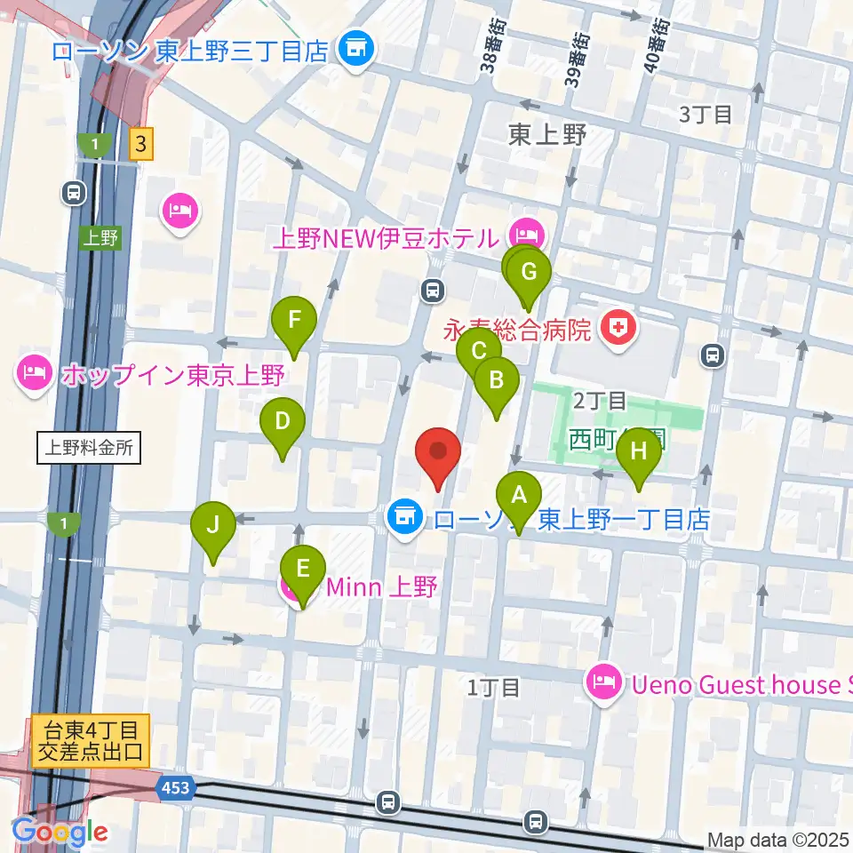 上野小劇場周辺のホテル一覧地図