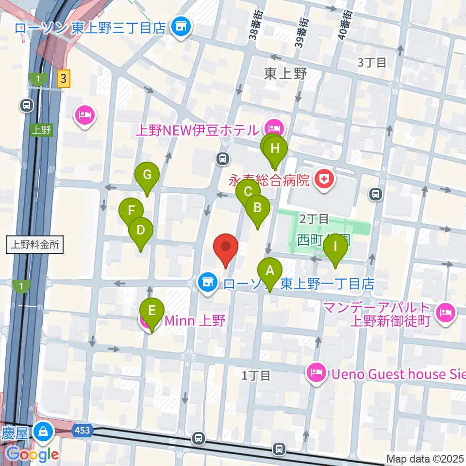 上野小劇場周辺のホテル一覧地図