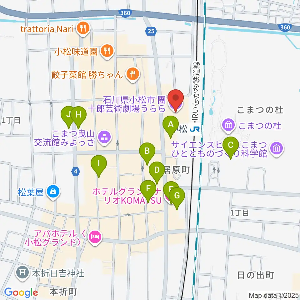 石川県小松市團十郎芸術劇場うらら周辺のホテル一覧地図