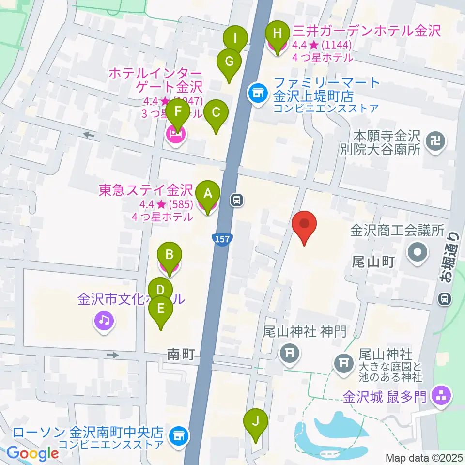 石川県文教会館周辺のホテル一覧地図