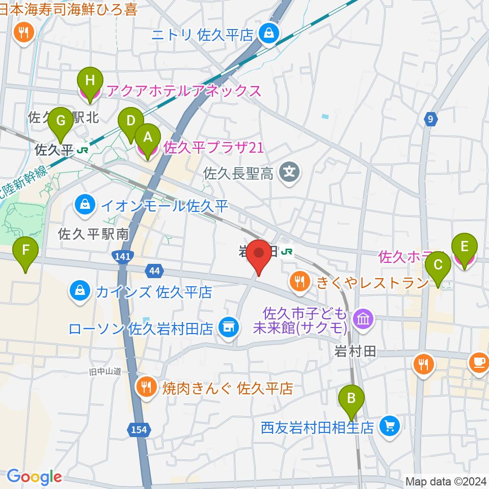 ヒオキ楽器 佐久平センター周辺のホテル一覧地図