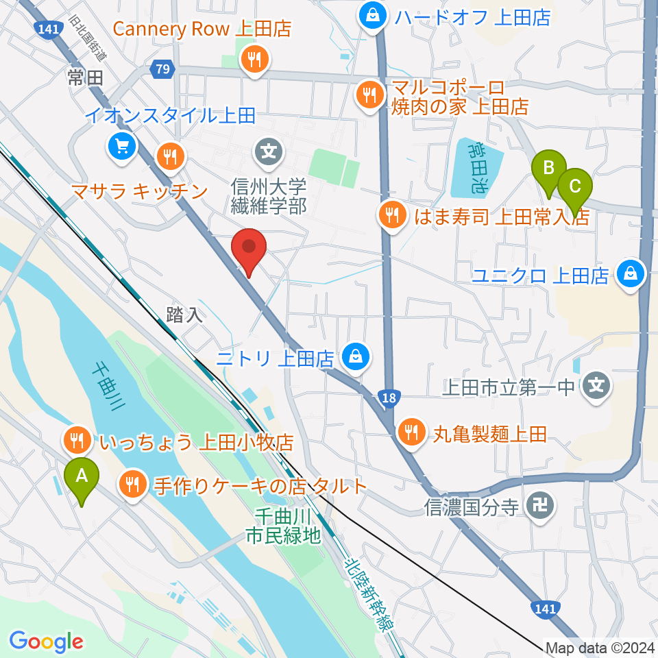 ヒオキ楽器 ユニスタイル上田センター周辺のホテル一覧地図