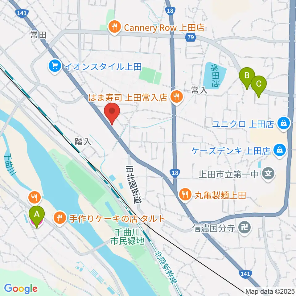 ヒオキ楽器 ユニスタイル上田センター周辺のホテル一覧地図