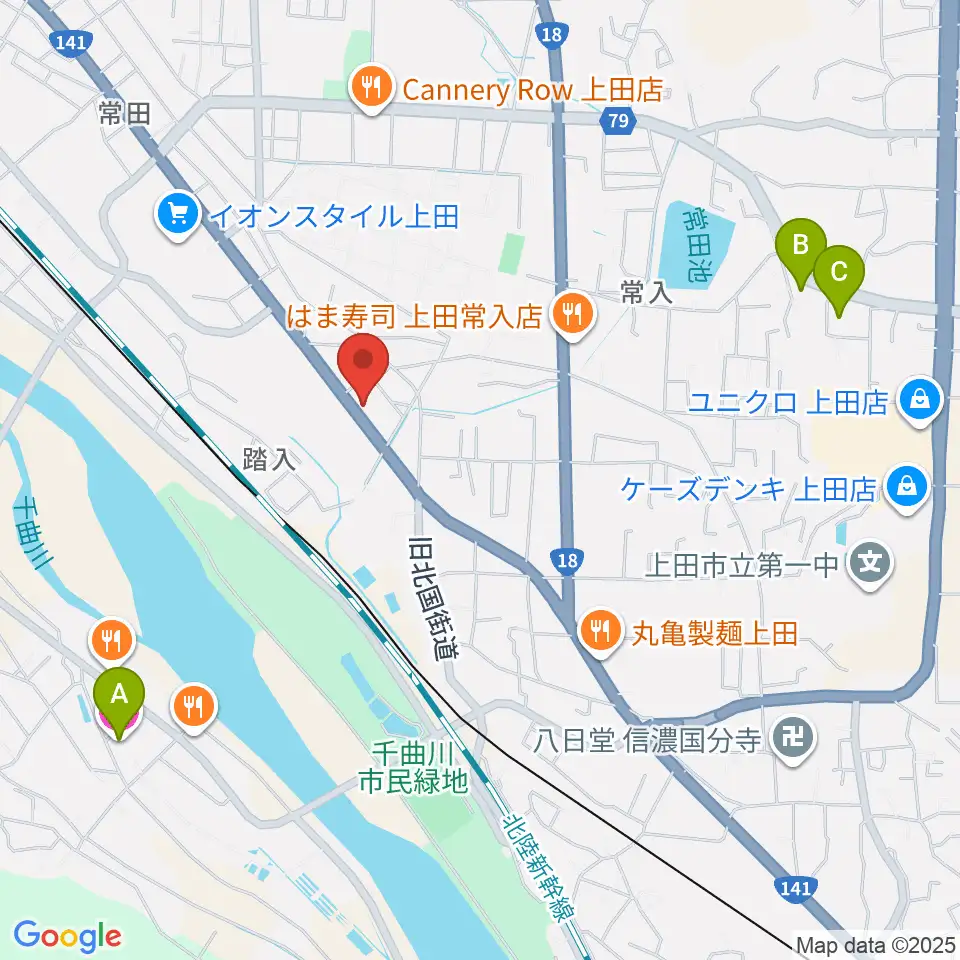ヒオキ楽器 ユニスタイル上田センター周辺のホテル一覧地図