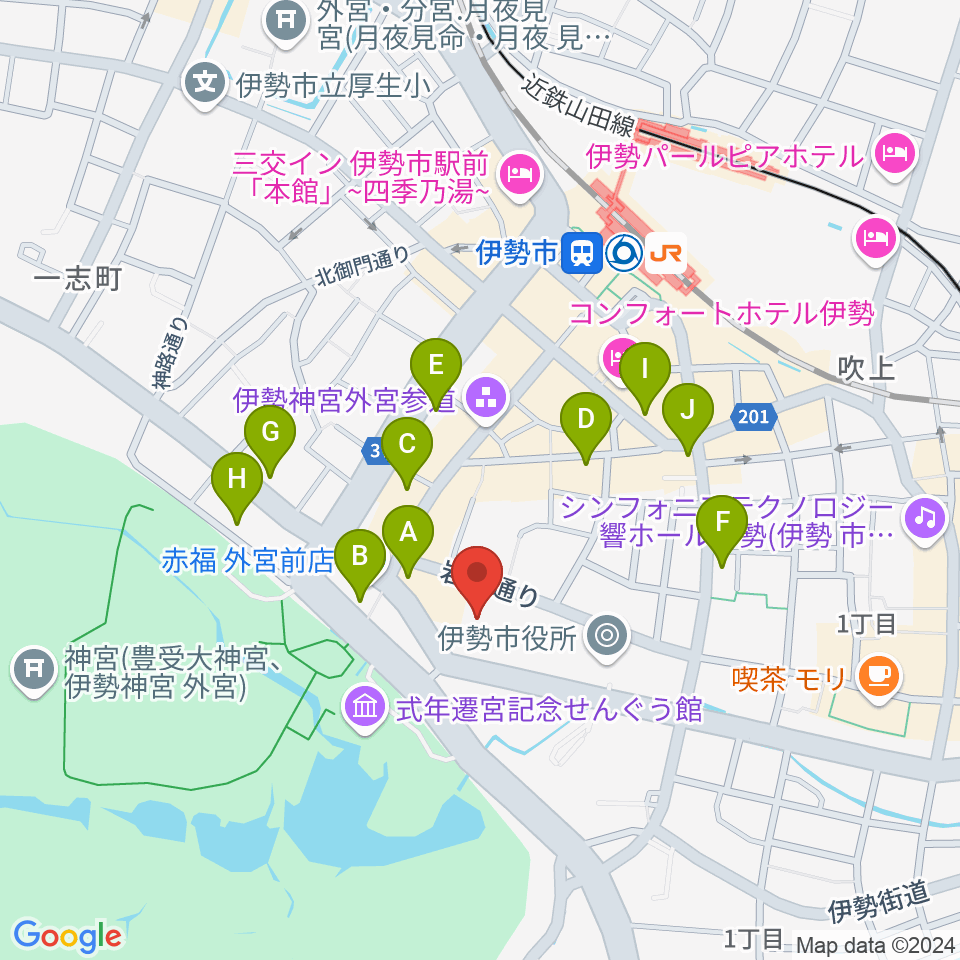 いせシティプラザ周辺のホテル一覧地図